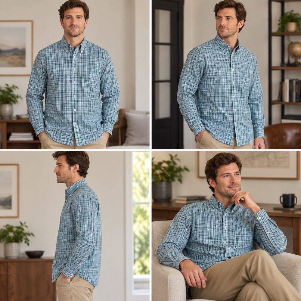 Brooks Brothers Madison Men’s L Blue Plaid Non-Iron Button-Down Shirt